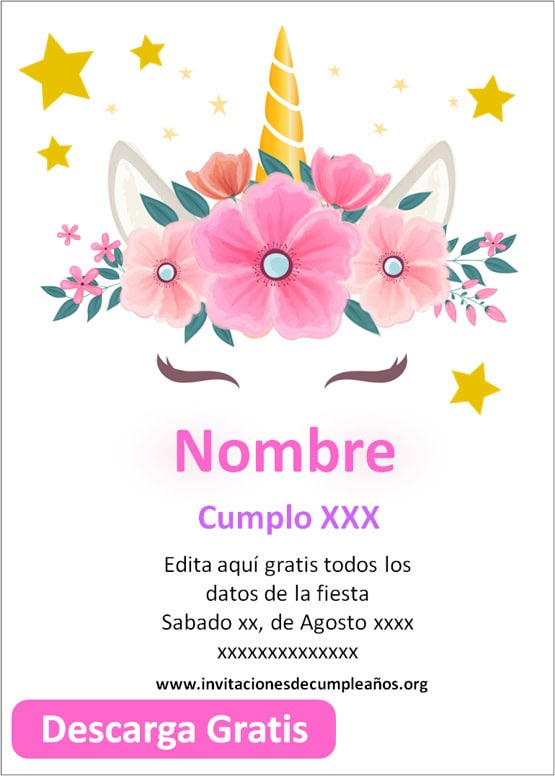 invitaciones de unicornio para cumpleaños