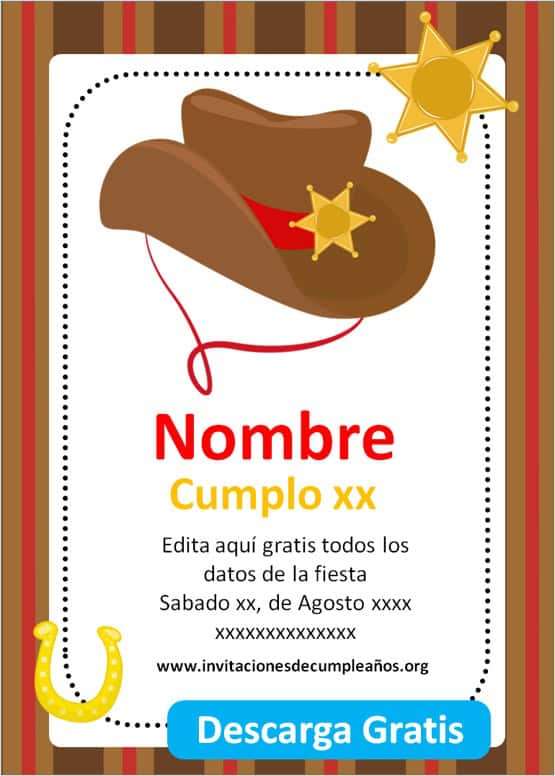 invitaciones de cumpleaños para niños de vaqueros