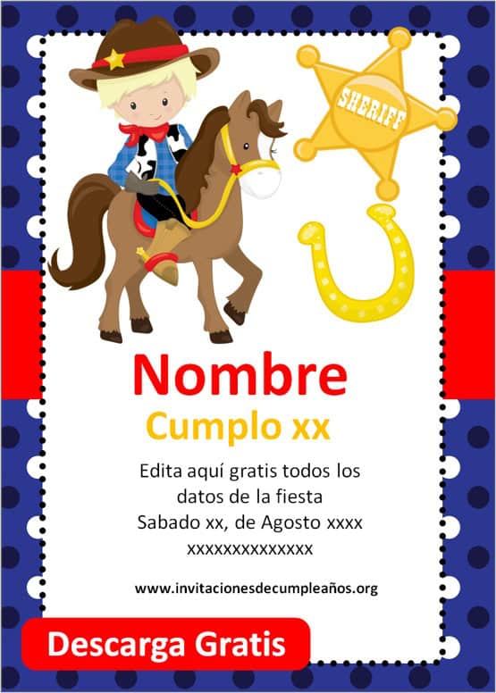 invitaciones de vaqueros para niños