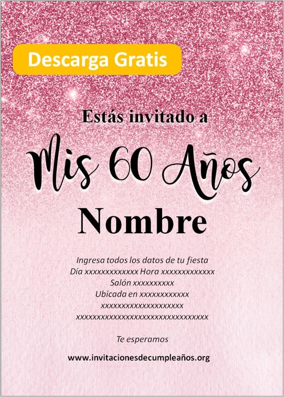 invitaciones de 60 años mujer para editar gratis