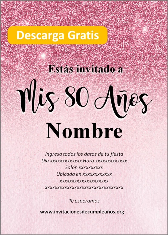 invitaciones de 80 años mujer para editar gratis