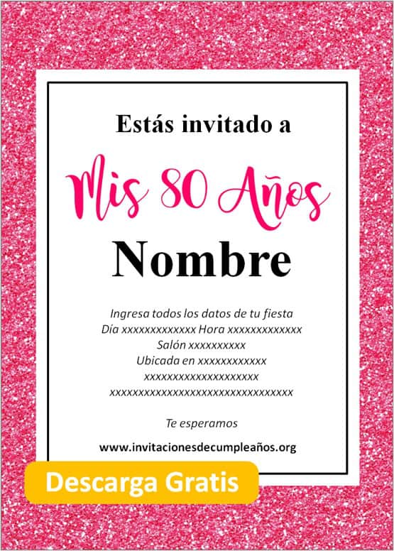 invitaciones de 80 años mujer para editar gratis