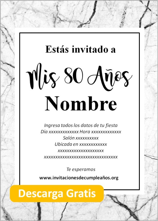 invitaciones de 80 años hombre para editar