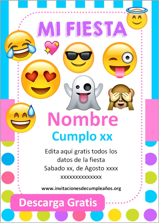 Invitaciones de Emojis Niña