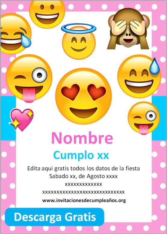 invitaciones de emoji para imprimir gratis