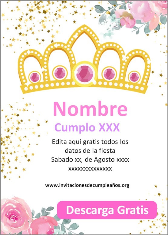 invitaciones de corona de princesa