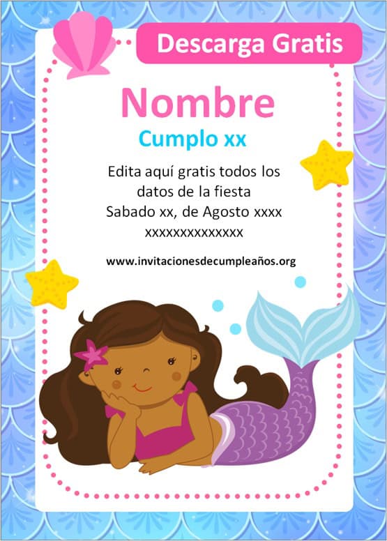 invitacion de cumpleaños de sirena