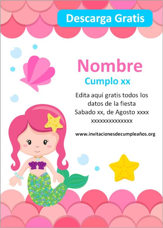 invitaciones de cumpleaños de sirena