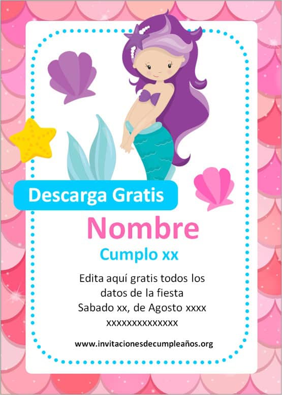 invitaciones de sirena para cumpleaños