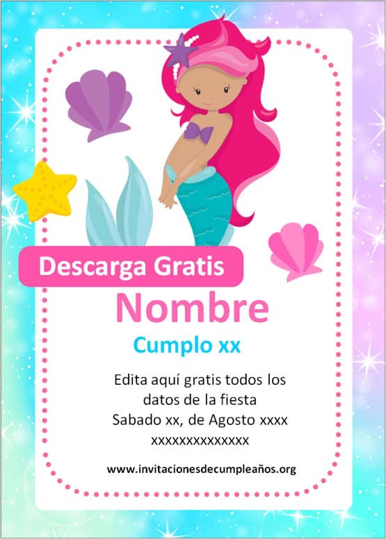 invitacion de cumpleaños de sirena