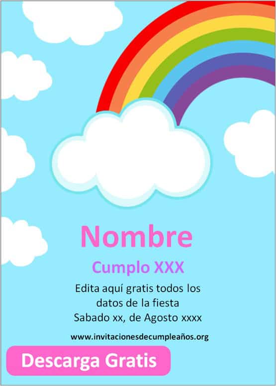 invitaciones de arcoiris para editar