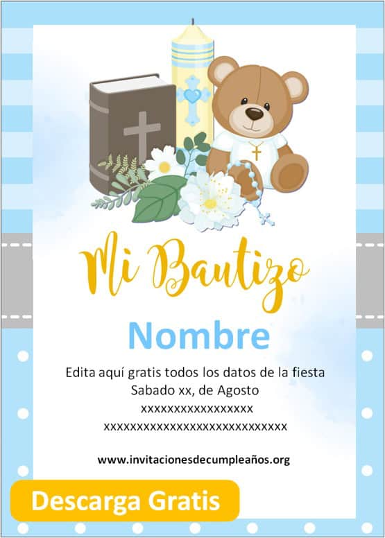 invitaciones de bautizo niño para editar