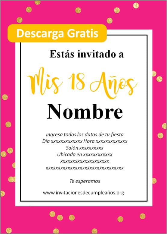 invitaciones de 18 años mujer