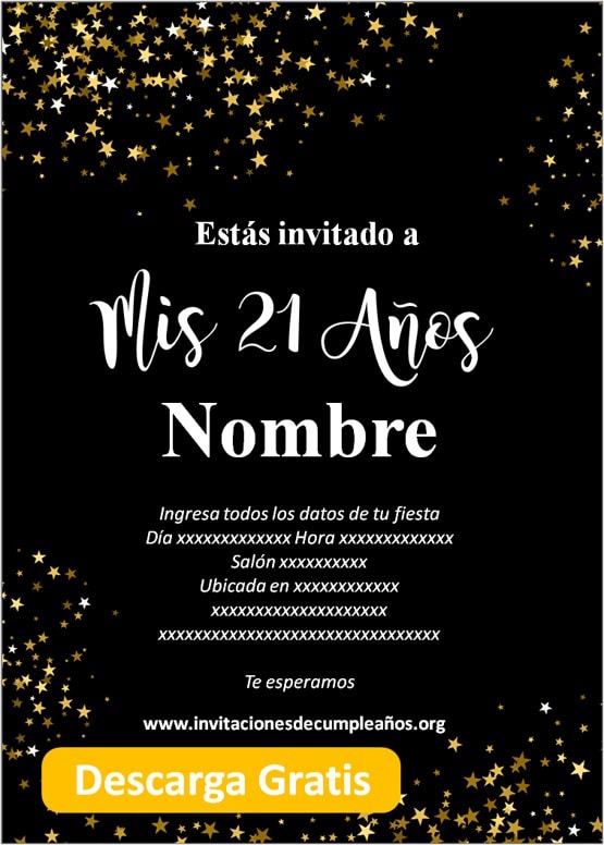 Invitaciones de cumpleaños de 21 años editables