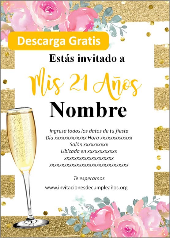 invitaciones de 21 años para editar gratis