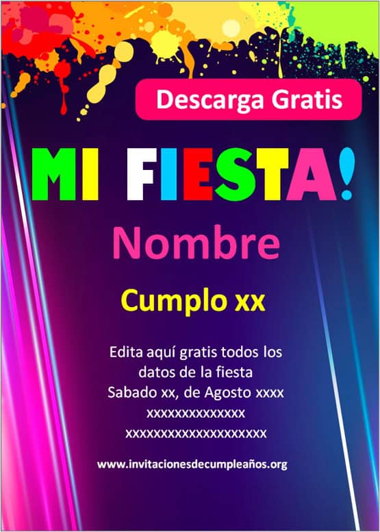 invitaciones neon para editar gratis