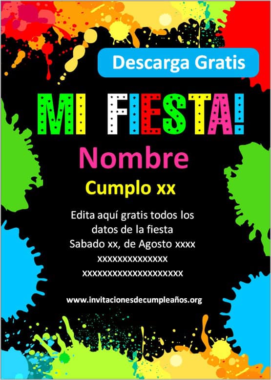 invitación fiesta neón para editar