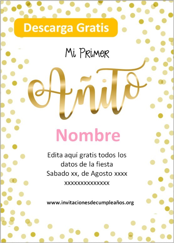 invitación primer año niña