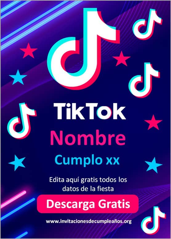 invitaciones de tik tok para niña para editar