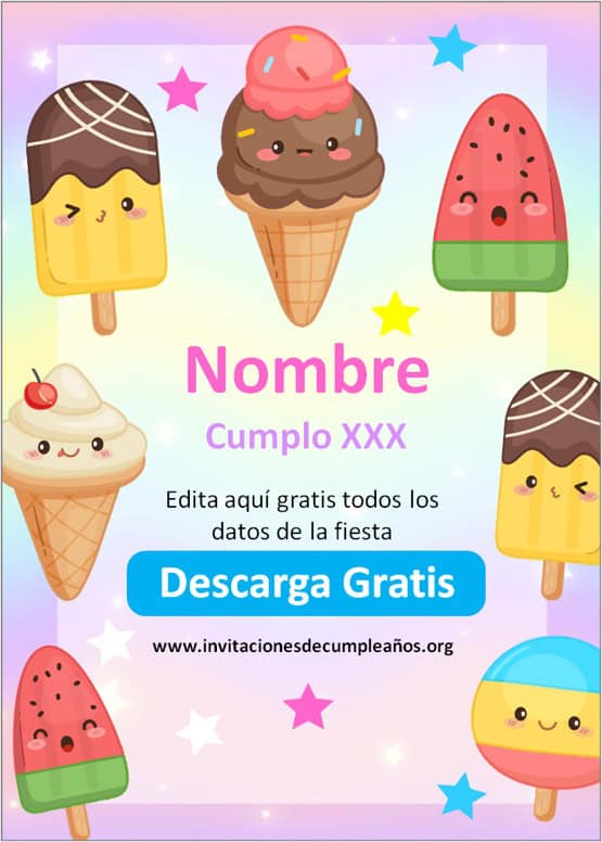 Invitaciones Kawaii para editar