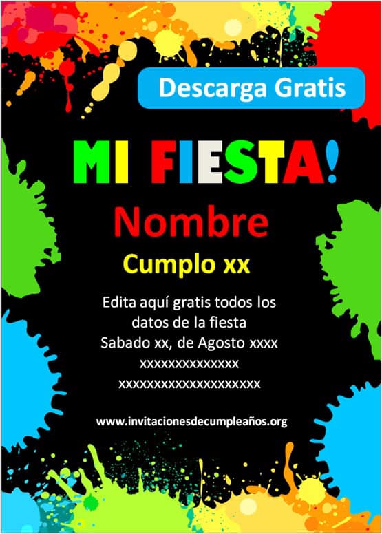 fluor invitaciones neon para editar gratis