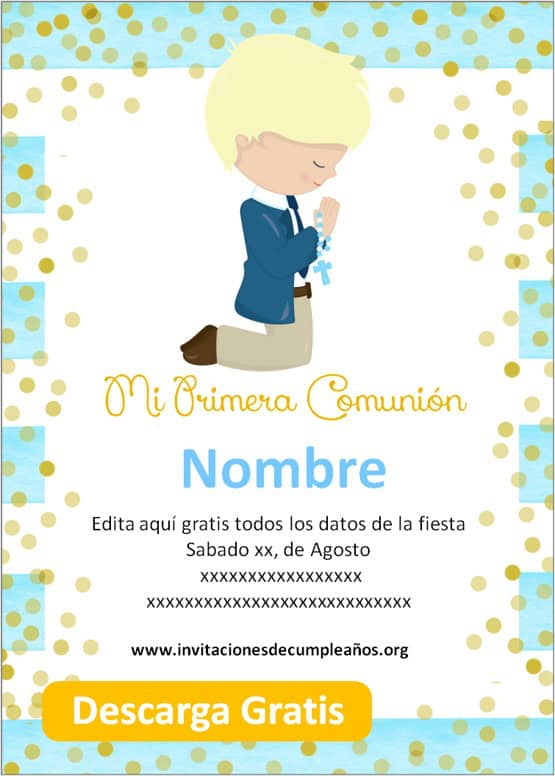 invitaciones primera comunión niño editables