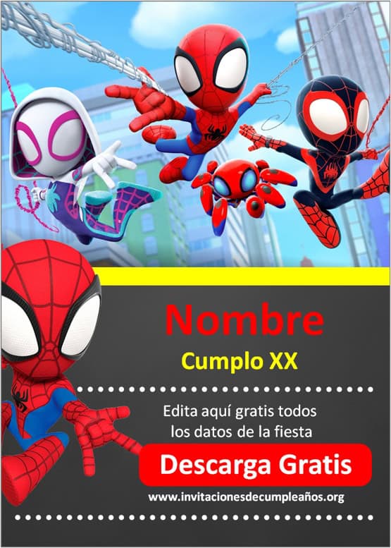 TARJETA DE INVITACIÓN SPIDEY Y SUS AMIGOS