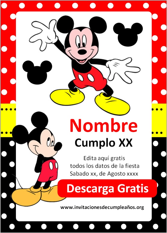 Invitación de Cumpleaños de Mickey Mouse