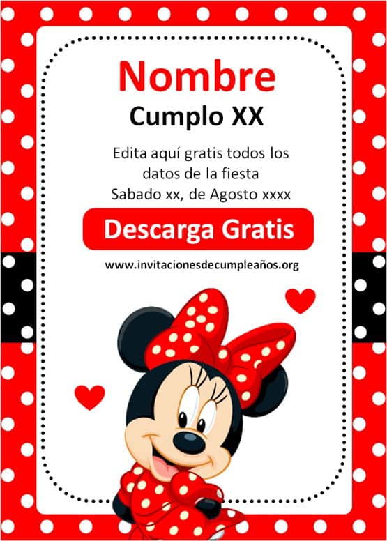 invitaciones minnie mouse roja