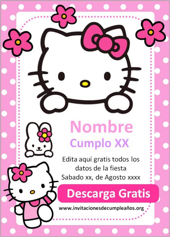 Invitaciones para imprimir de Hello Kitty