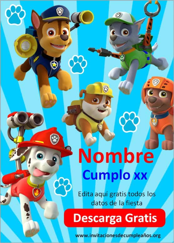 Invitación de Paw Patrol Gratis