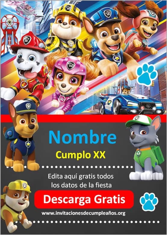 invitaciones de cumpleaños paw patrol