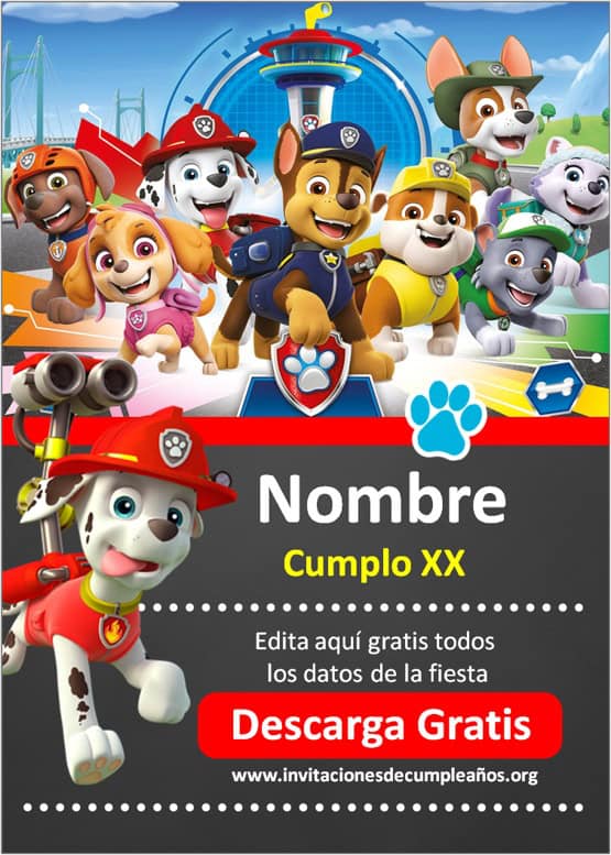 invitación de paw patrol para editar