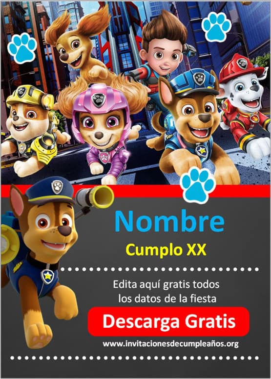 invitación de paw patrol para imprimir