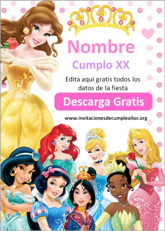 invitaciones de princesas para editar