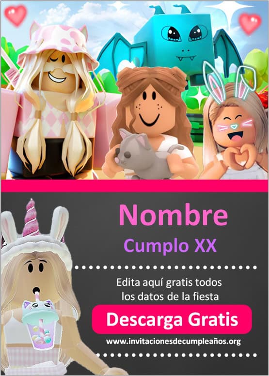 invitaciones de roblox niña