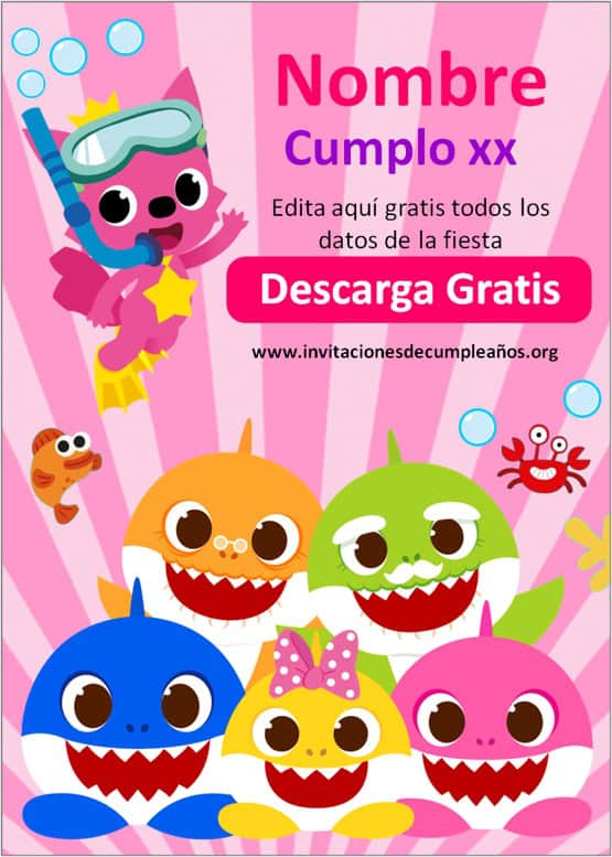 invitaciones de baby shark niña