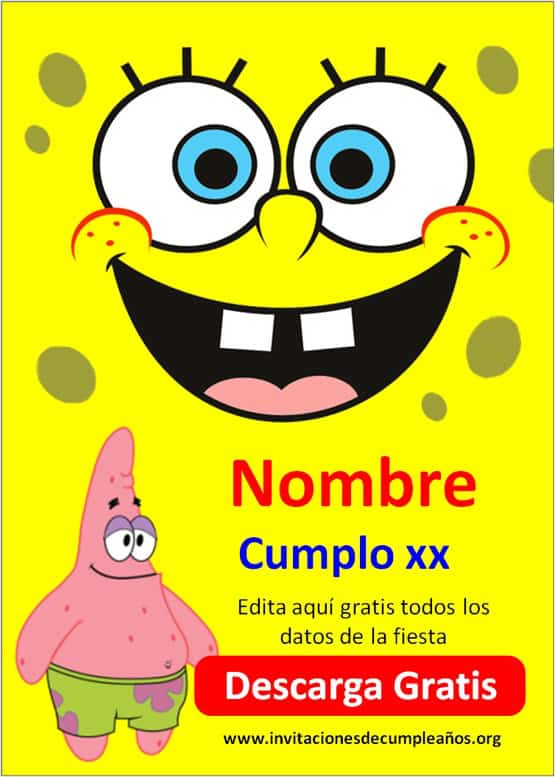 Invitación Cumpleaños Bob Esponja