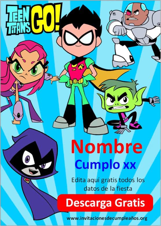 invitaciones de cumpleaños jovenes titanes