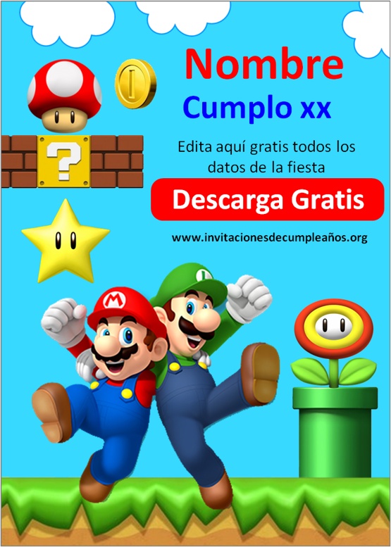 Invitacion Mario Bros Editable