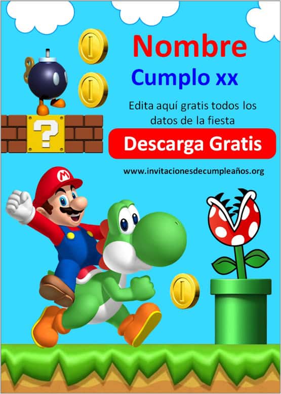 invitaciones de mario bros para editar