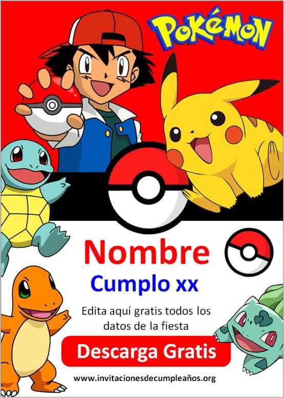 Invitaciones de Pokemon para imprimir