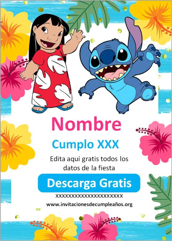 Invitaciones de cumpleaños de Stitch para editar gratis