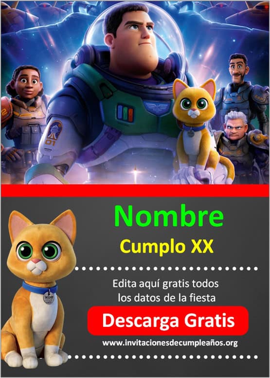 Gratis Invitación Buzz Lightyear para editar