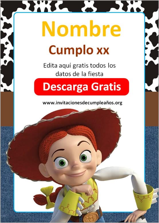 Invitaciones de Jessie la vaquerita gratis para editar
