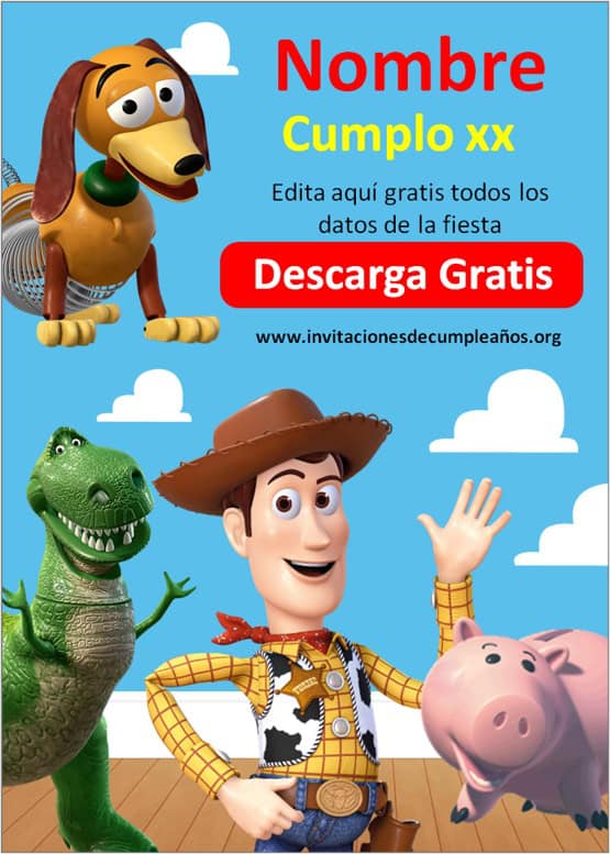 invitaciones digitales de Toy Story para editar