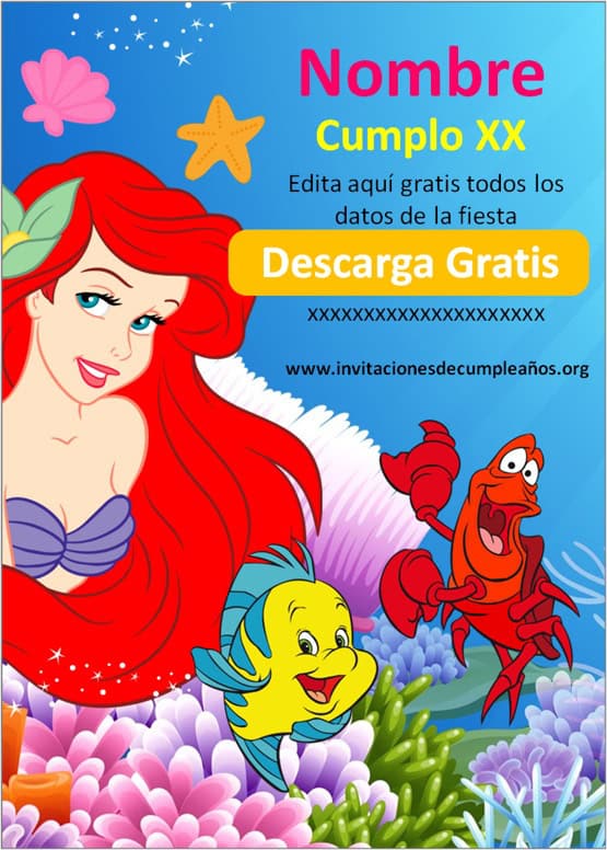 invitaciones de la sirenita gratis