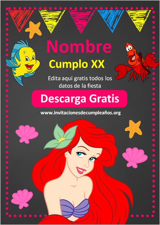invitaciones digitales de la sirenita ariel