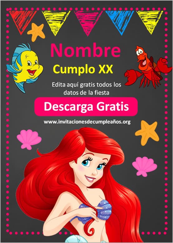 invitaciones para cumpleaños de la sirenita ariel