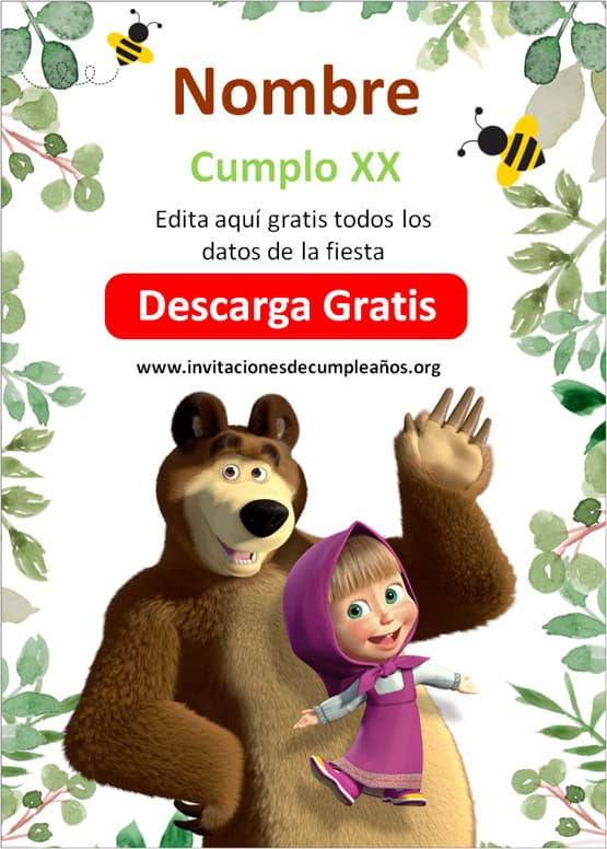 Invitación Masha y el Oso para niños